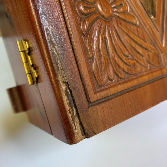 VTG Canoe Cedar Box Hand Carved Wood Decoupage Trinkets Cabin Rustic - Picture 15 of 15